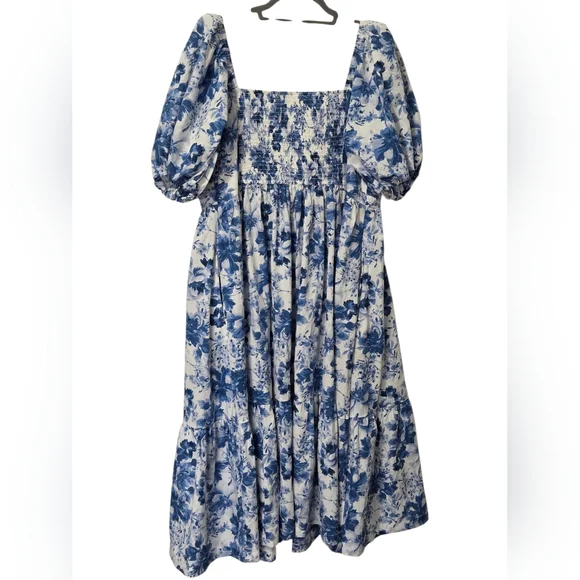 Abercrombie & Fitch NWT Emerson Poplin Puff Sleeve Midi Dress Blue- Size XL - Picture 2 of 7